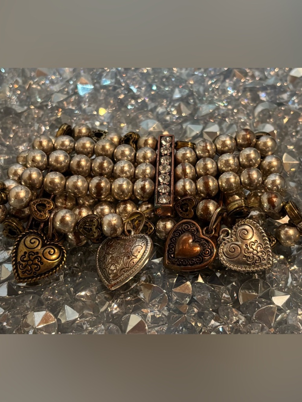 ✨ Vintage Stretchy Multi-Strand Heart Charm Bracelet ✨ - Picture 10 of 13